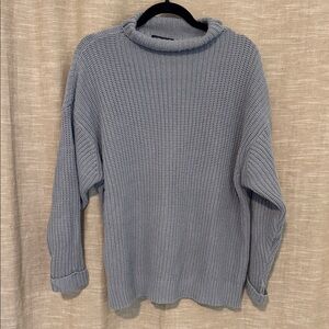 American Eagle Outfitters Light Blue Ribbed Knit Turtleneck Sweater